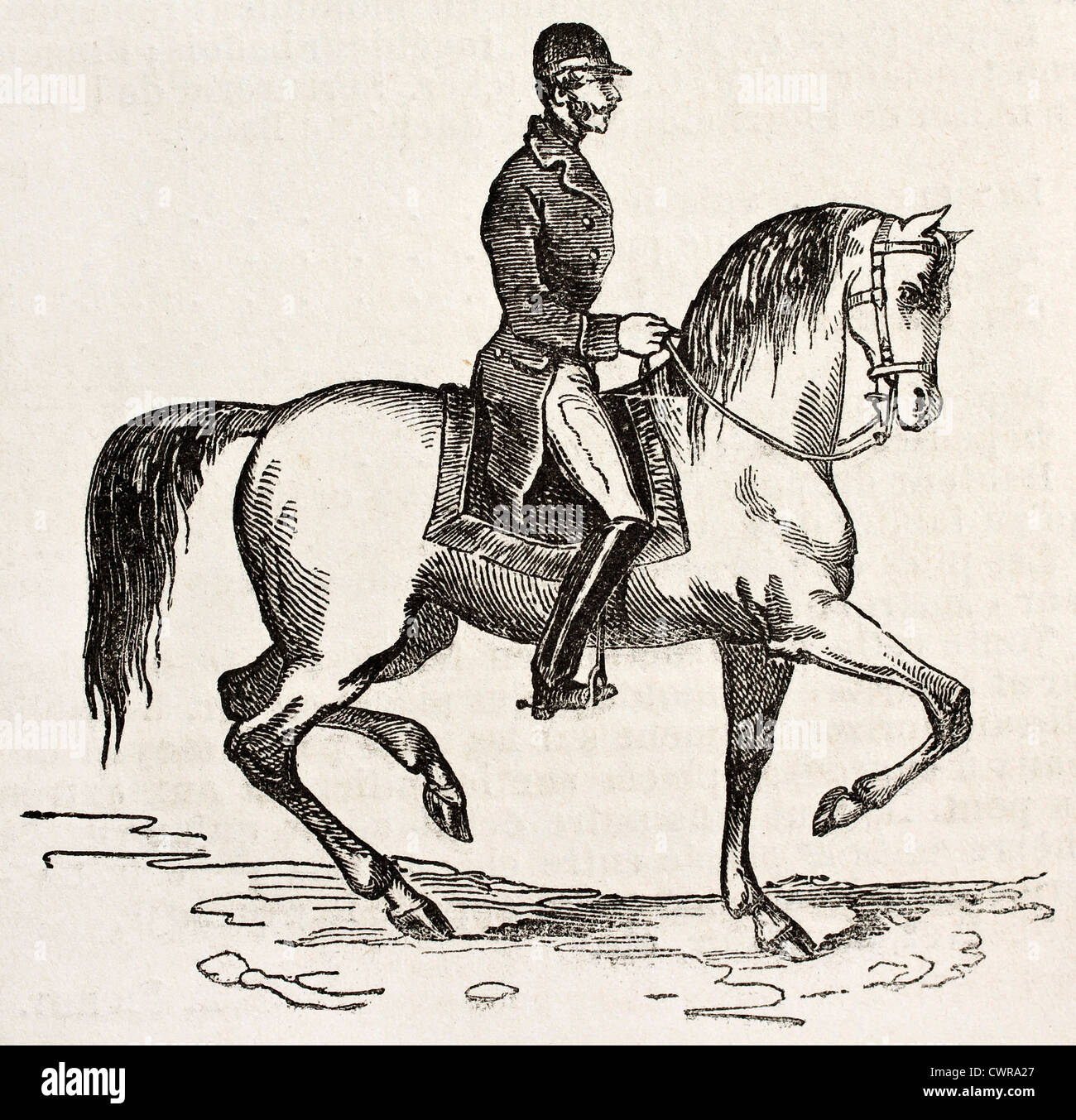 Jockey on horseback old illustration Stock Photo