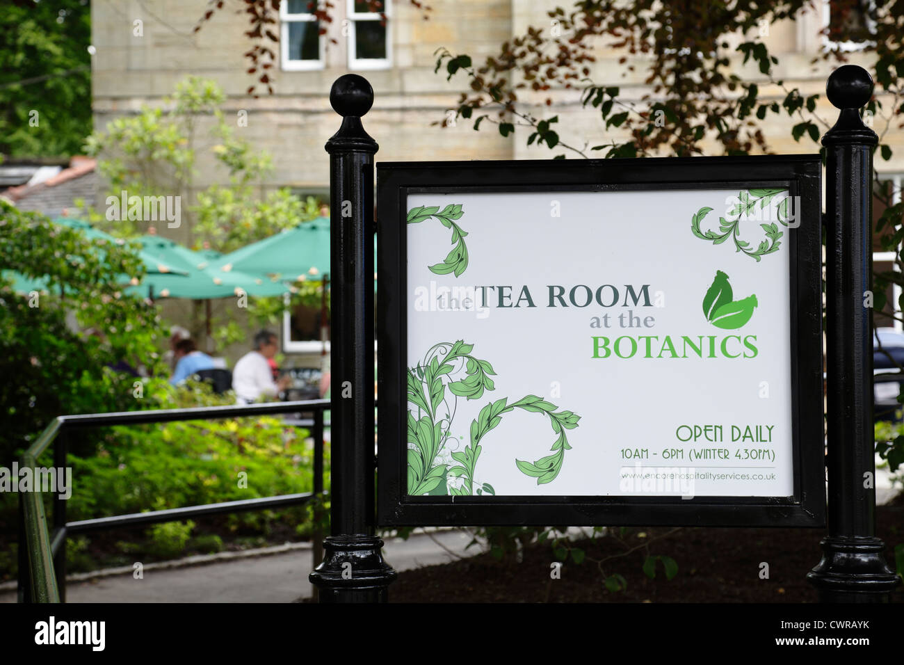 Tea Room at Glasgow Botanic Gardens sign in the West End of Glasgow, Scotland, UK Stock Photo
