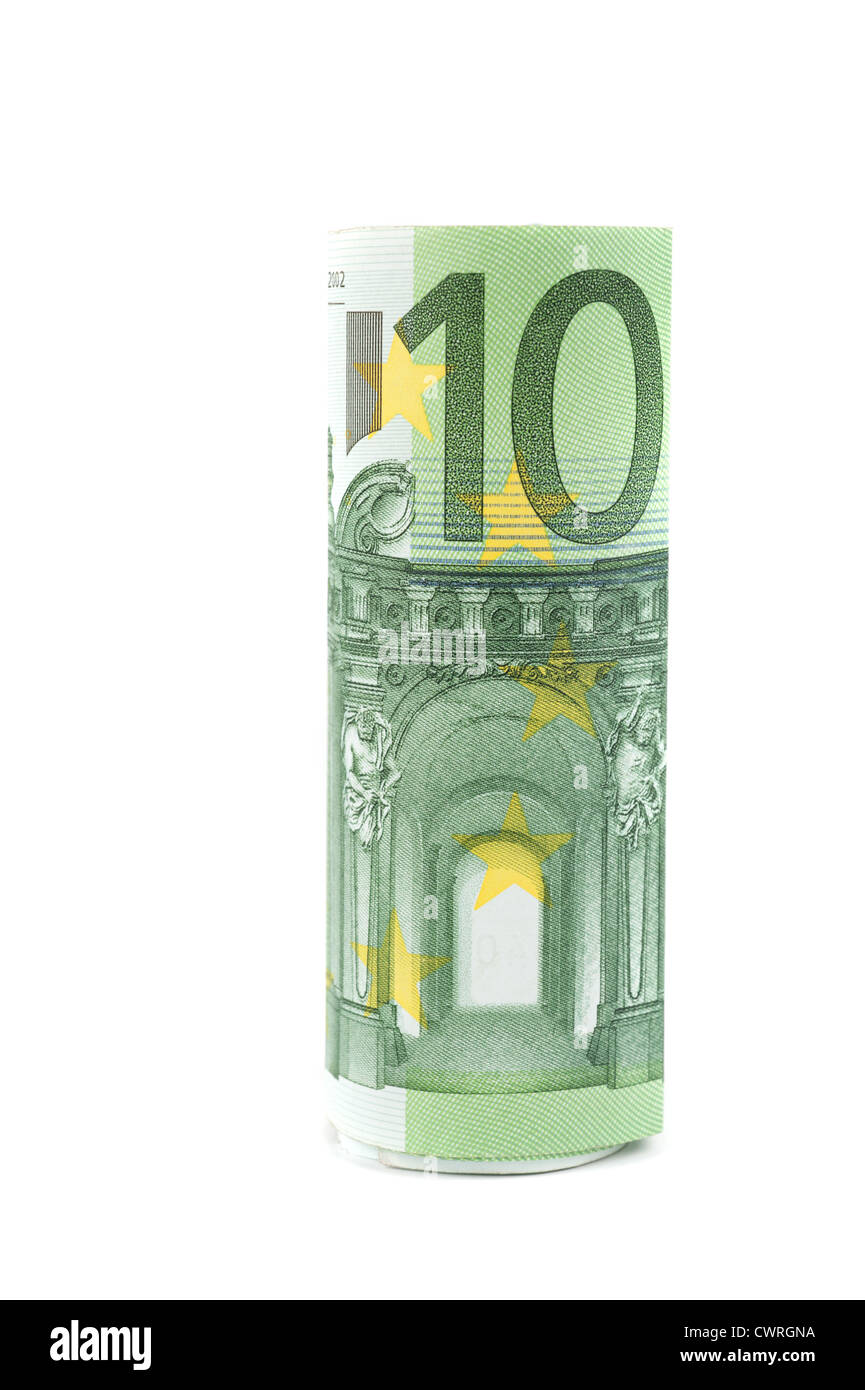 Roll of one hundred euro banknotes on the white background Stock Photo ...