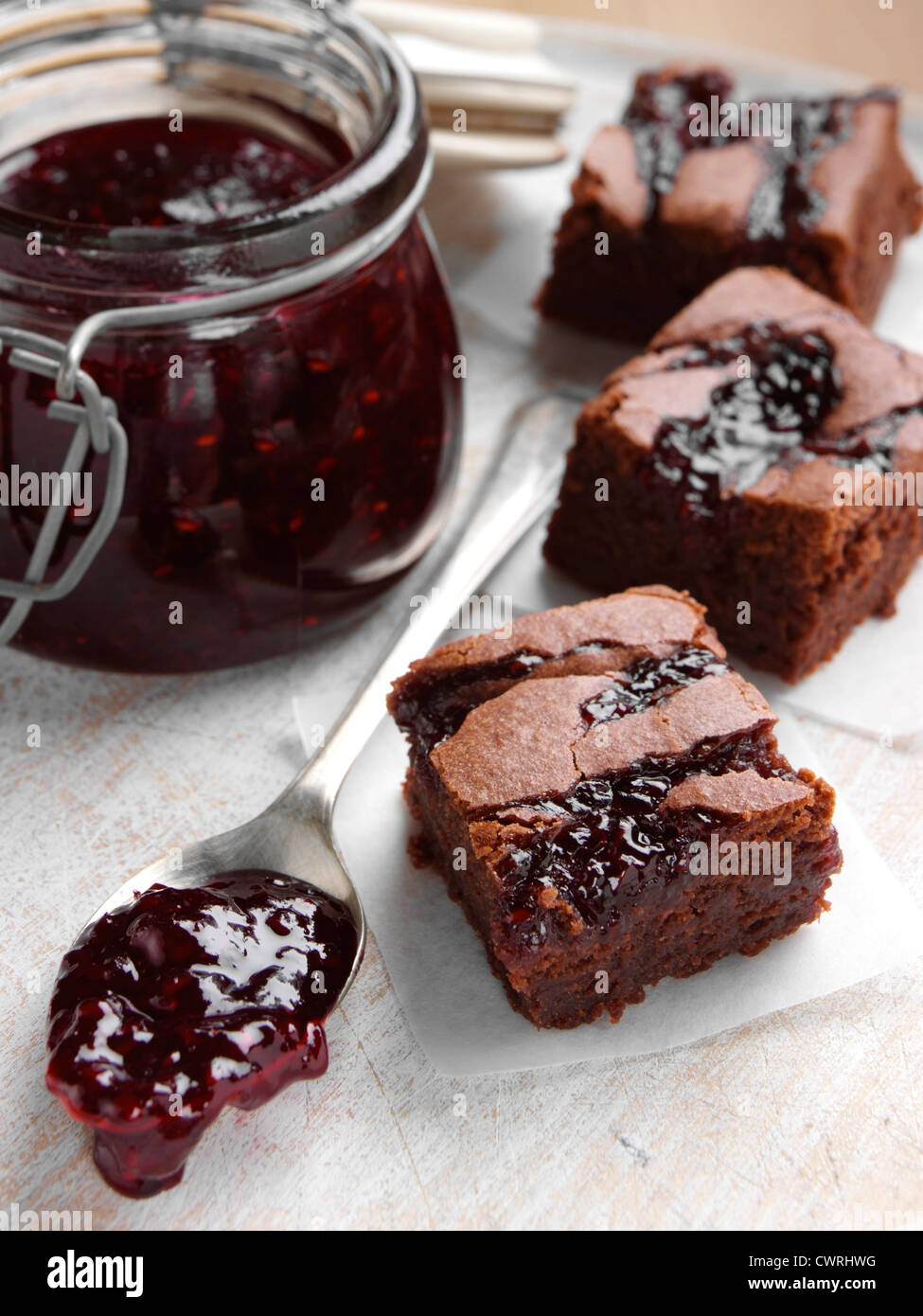 Brownies with jam Stock Photo Alamy