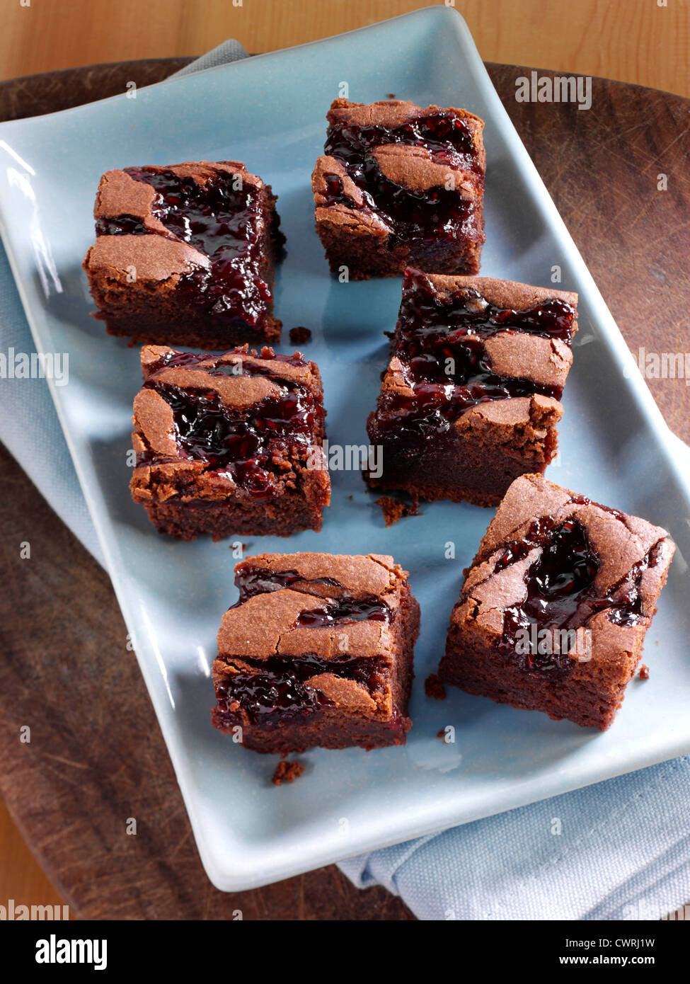 Brownies with jam Stock Photo Alamy