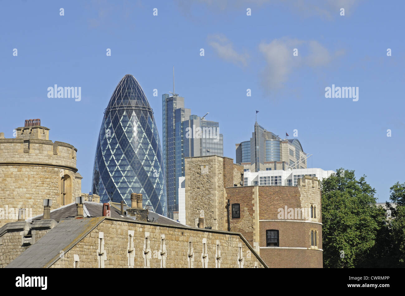 The Gherkin viewed from Tower of London London England Stock Photo