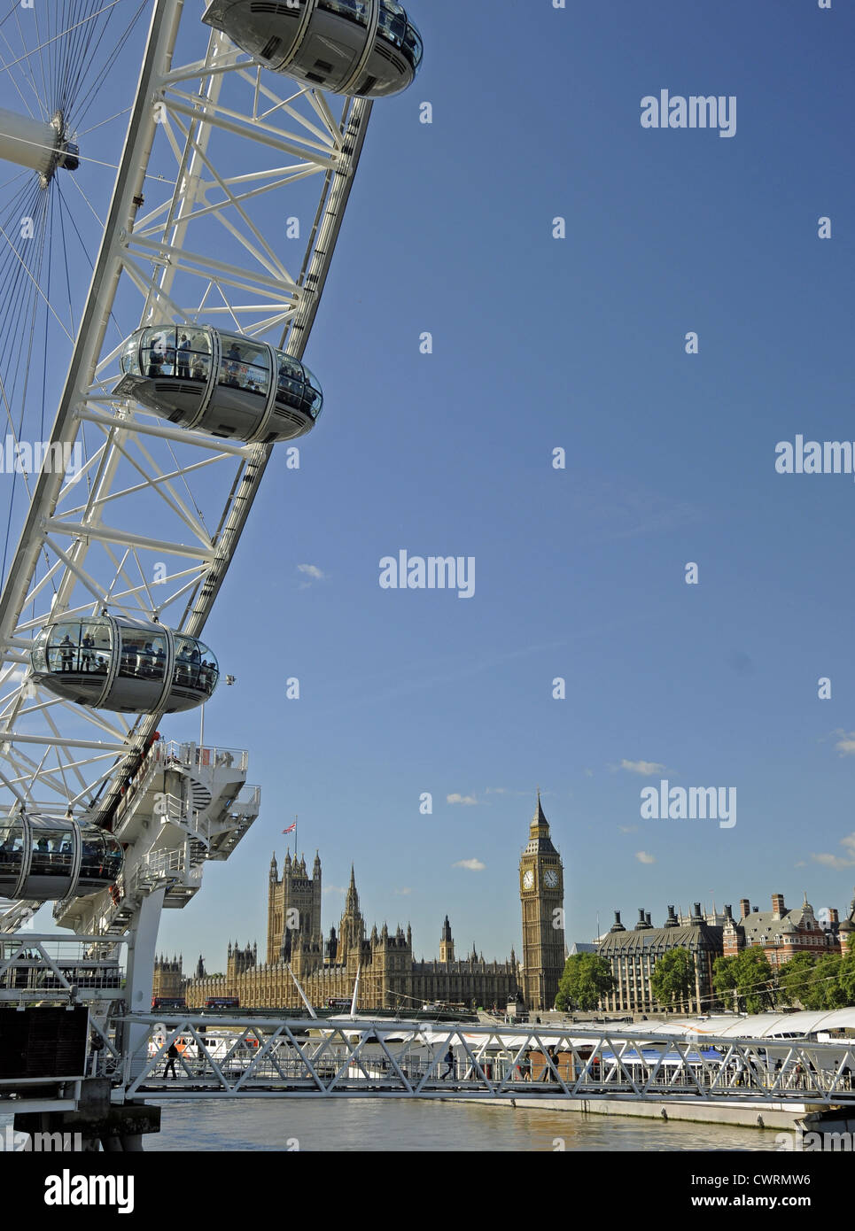 The London Eye and Houses of Parliament London England Stock Photo