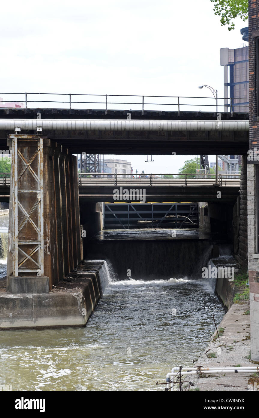 Spillway and infrastructure looking north including interloop and rail ...