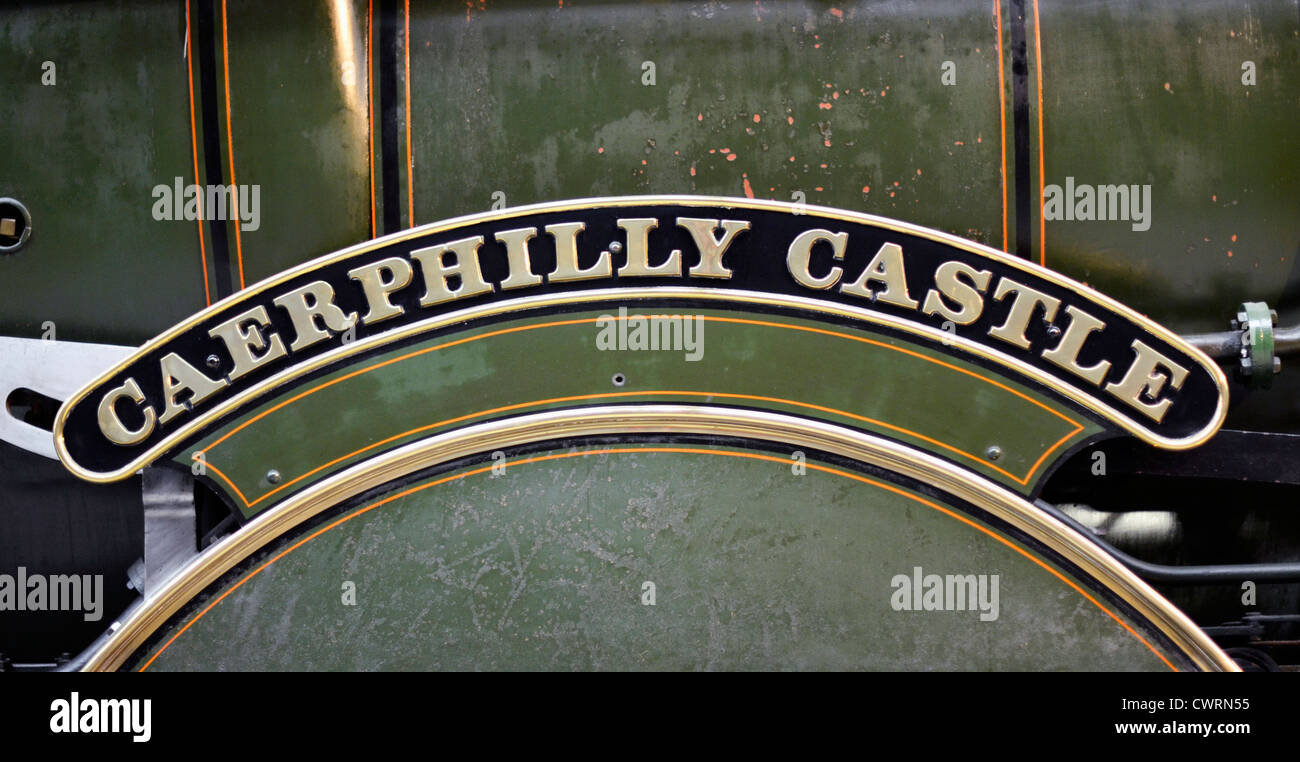 caerphilly castle steam train name plate Stock Photo Alamy