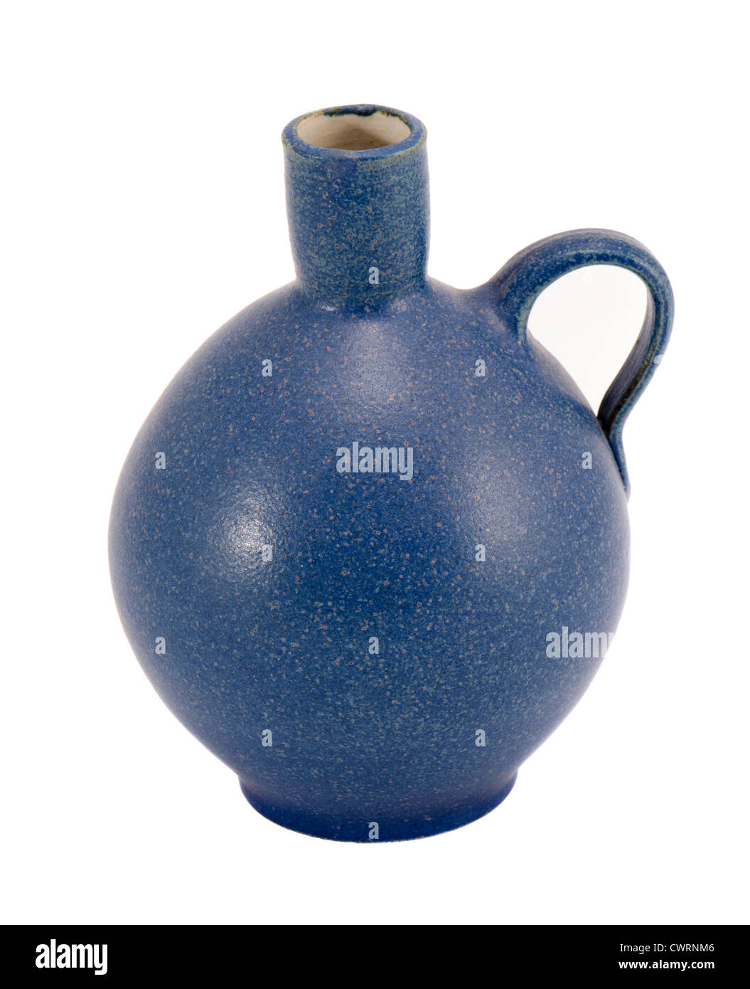 Blue ceramic jug vase with handle isolated on white background Stock