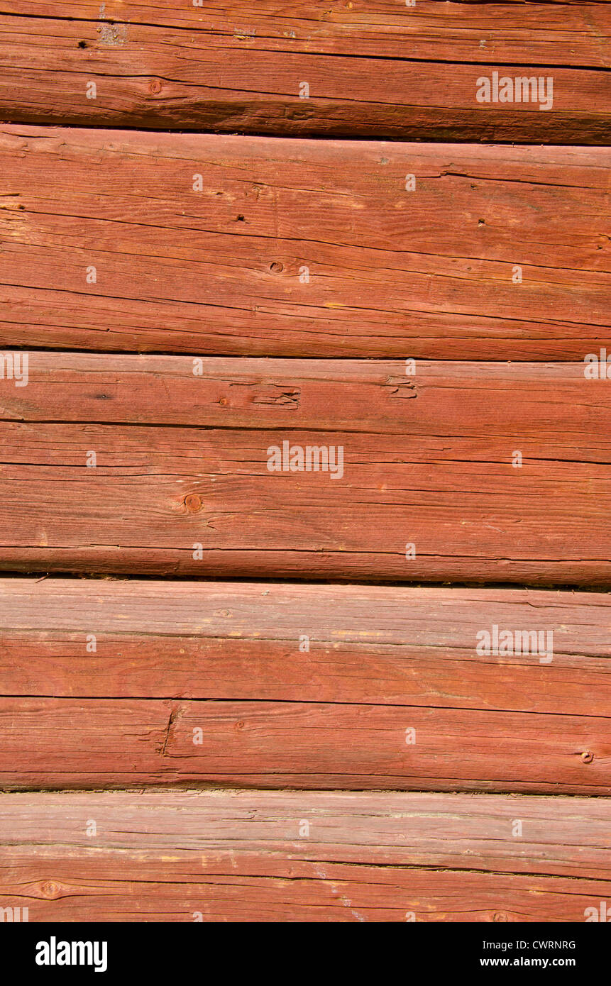 Background of old log house wall closeup. Stock Photo