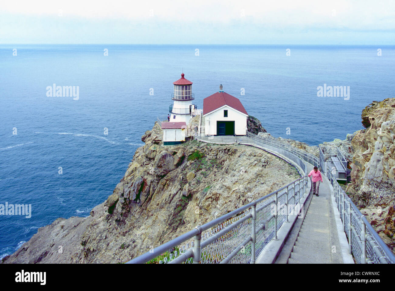 Point Reyes National Seashore, California, USA - looking and walking up / down 300 Steps / Stairs to Point Reyes Lighthouse Stock Photo