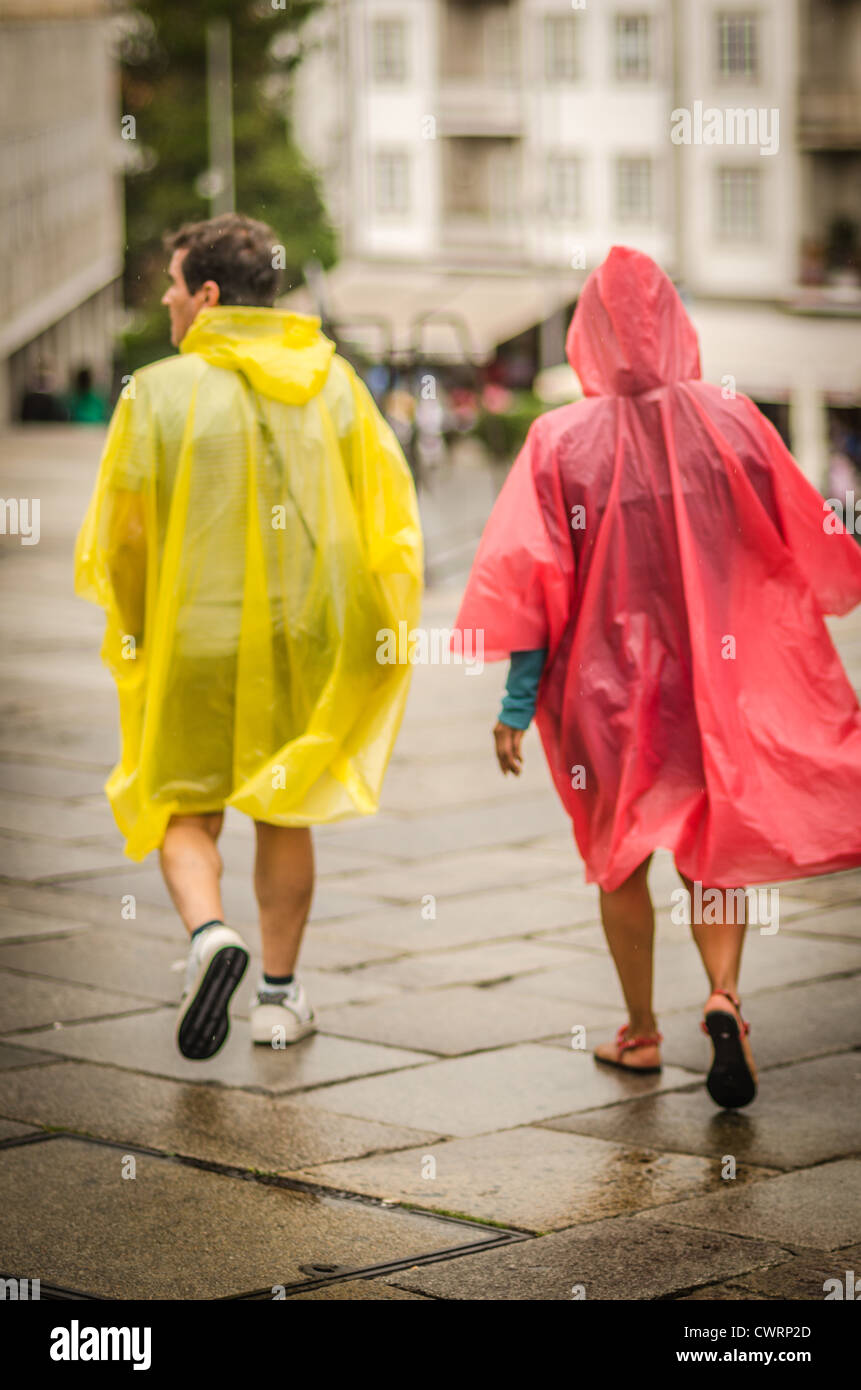 Toursis in the Rain wearing rain capes Stock Photo