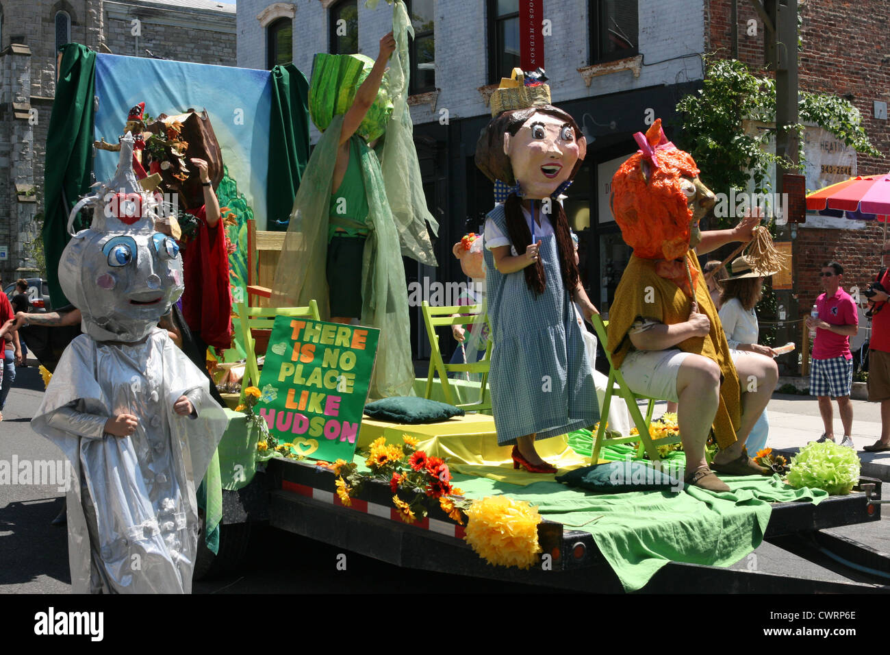 Float with costumed revelers Gay Pride Parade Hudson NY Stock Photo