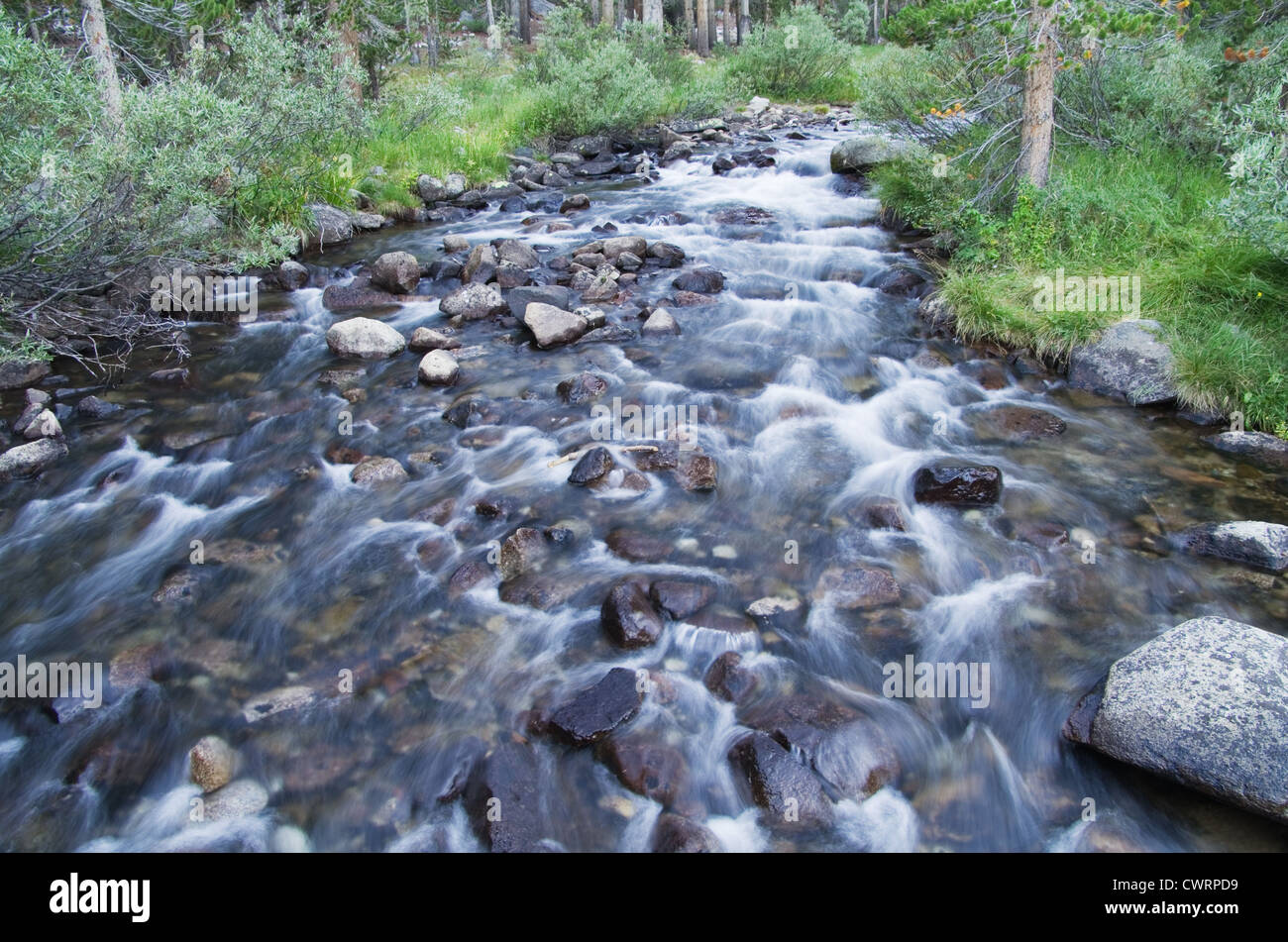 Long exposure of Rock Creek with silky flowing water Stock Photo