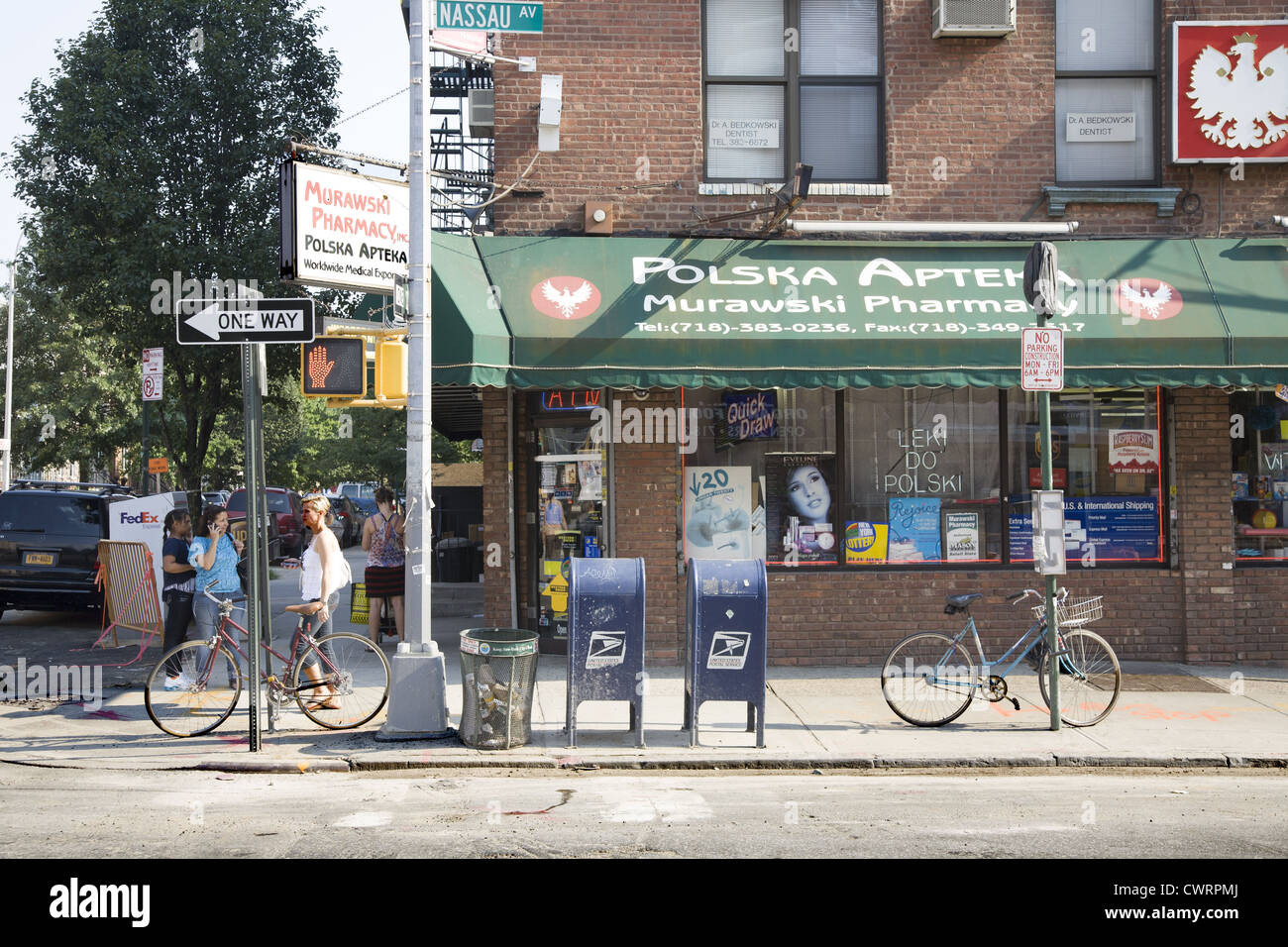 Nassau Avenue in Greenpoint Brooklyn, an old well established Polish neighborhood. Stock Photo
