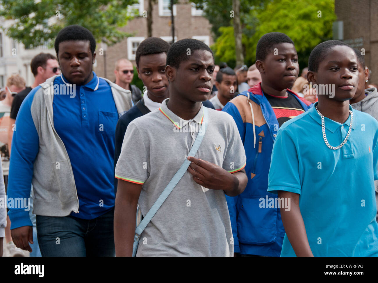 Group of West Indian youths in West London street Stock Photo