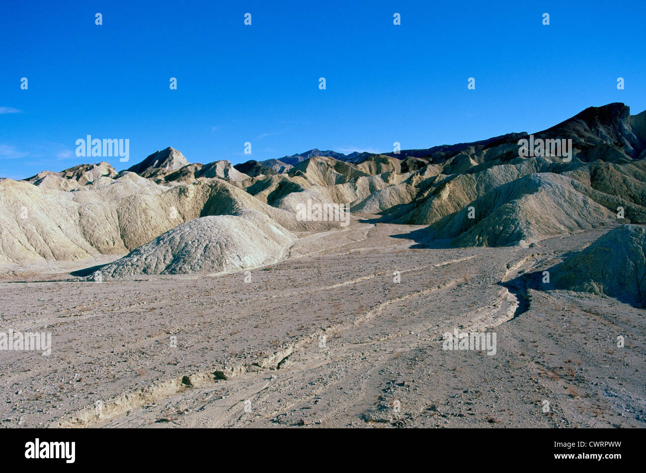 Death Valley National Park, California, USA - Alluvial Fan and Eroded Landscape from Zabriskie Point in Amargosa Range Mountains Stock Photo