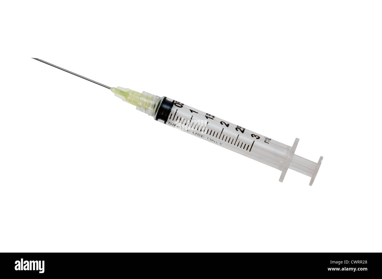 plastic hypodermic needle syringe isolated on white background Stock Photo