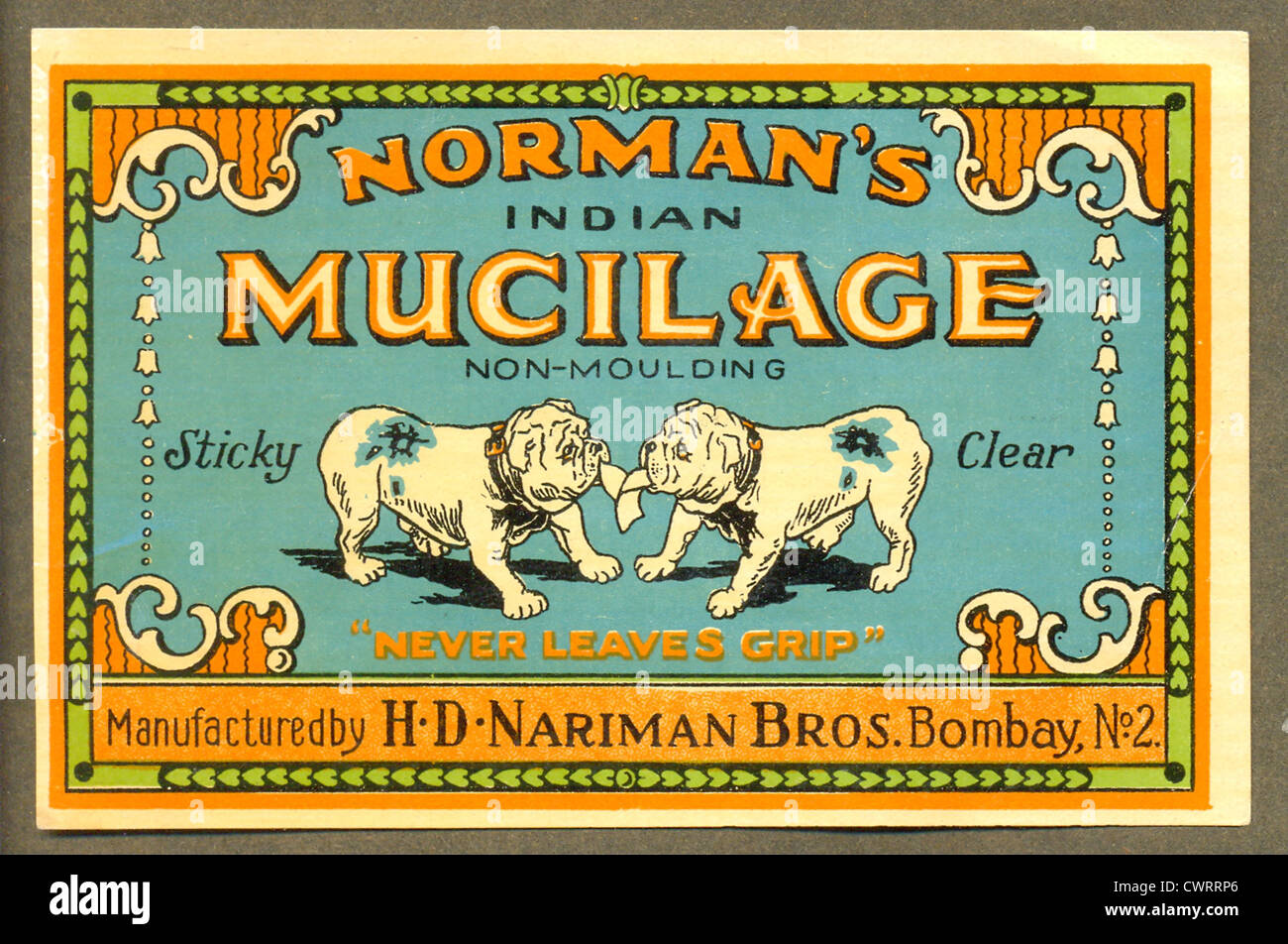 Label for Norman's Indian Mucilage Stock Photo