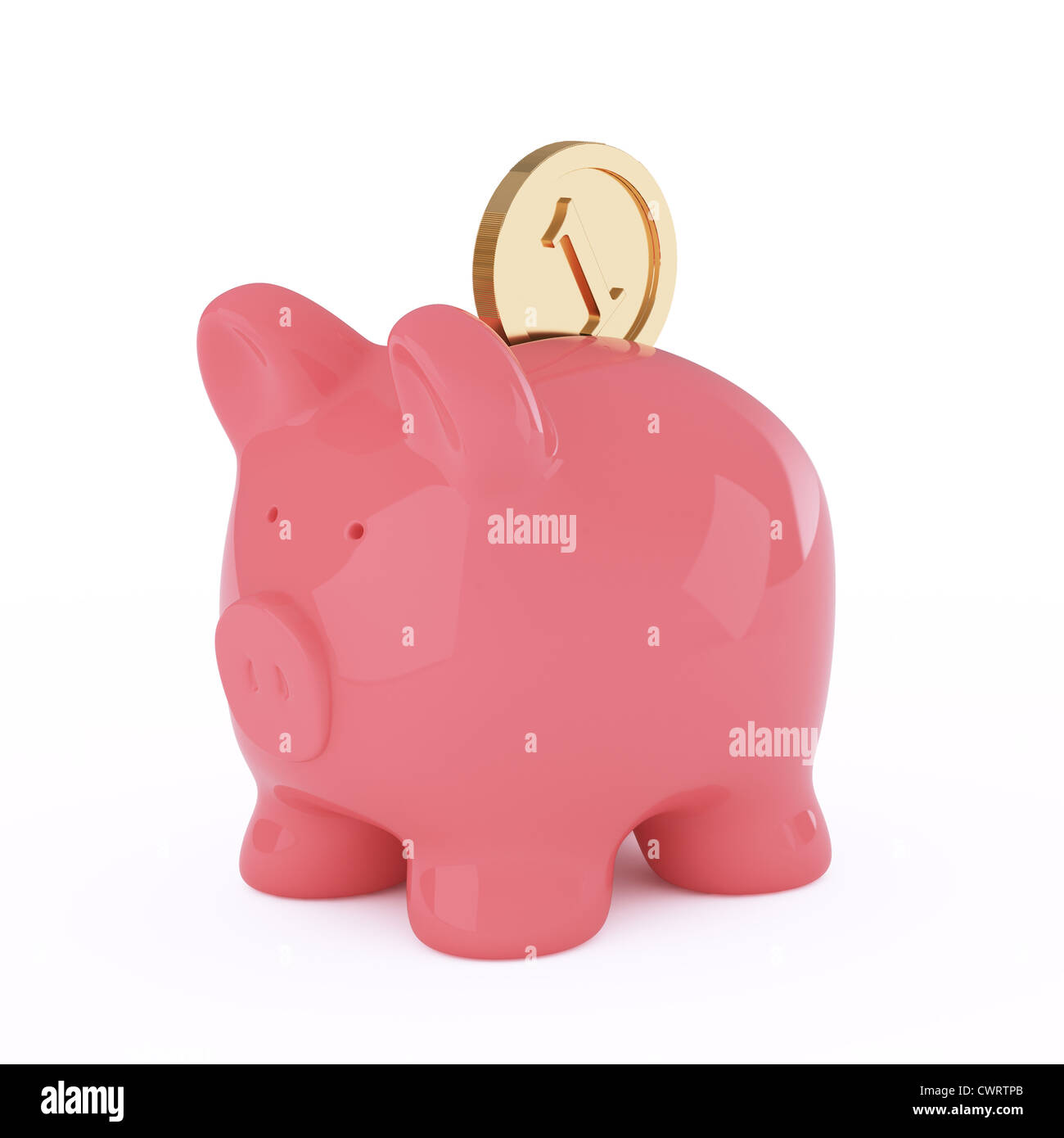 3d render of piggy bank and coin on white background Stock Photo - Alamy