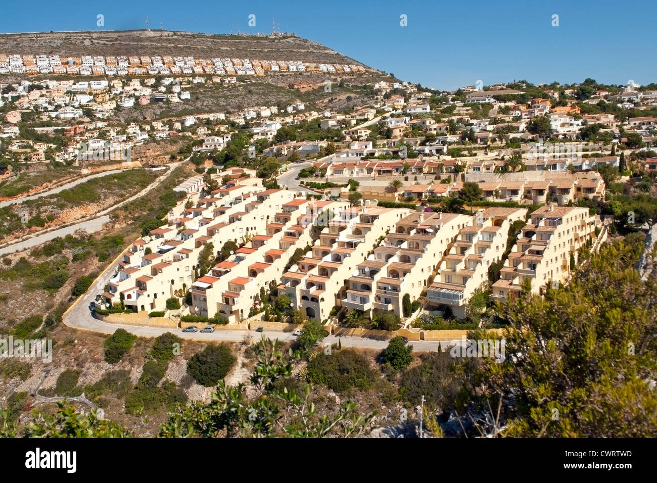 Apartments in the Pueblo de Luz area of the urbanisation (urbanizacion) Cumbre del Sol. Benitachell. Costa Blanca Spain Stock Photo