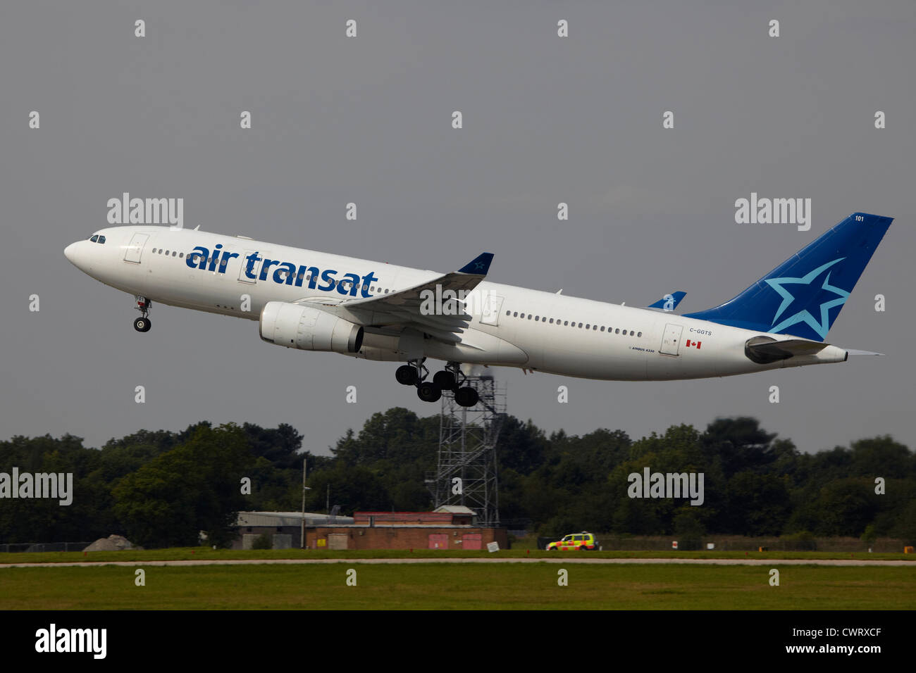 Air Transat Airbus A330 take off at Manchester Airport Stock Photo