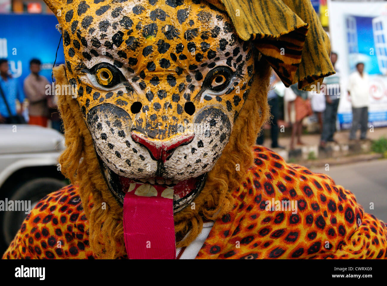 Tiger play in Onam celebration at Kerala India.Puli kali or Kaduvakali or pulikali are the other names of Tiger Dance. Stock Photo