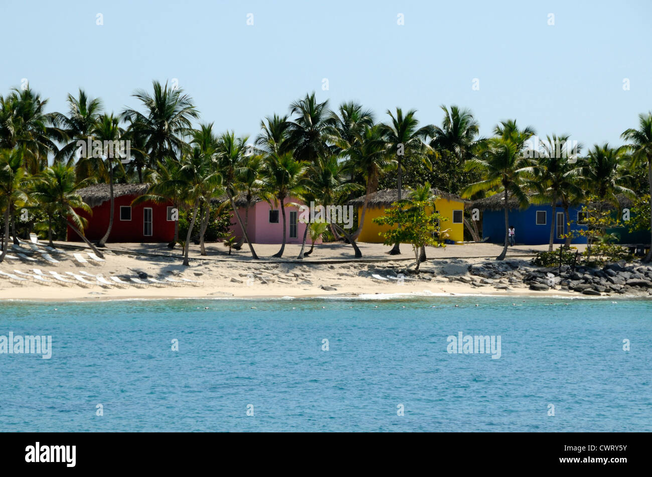 Colorful beach houses, Catalina Island, Dominican Republic Stock Photo