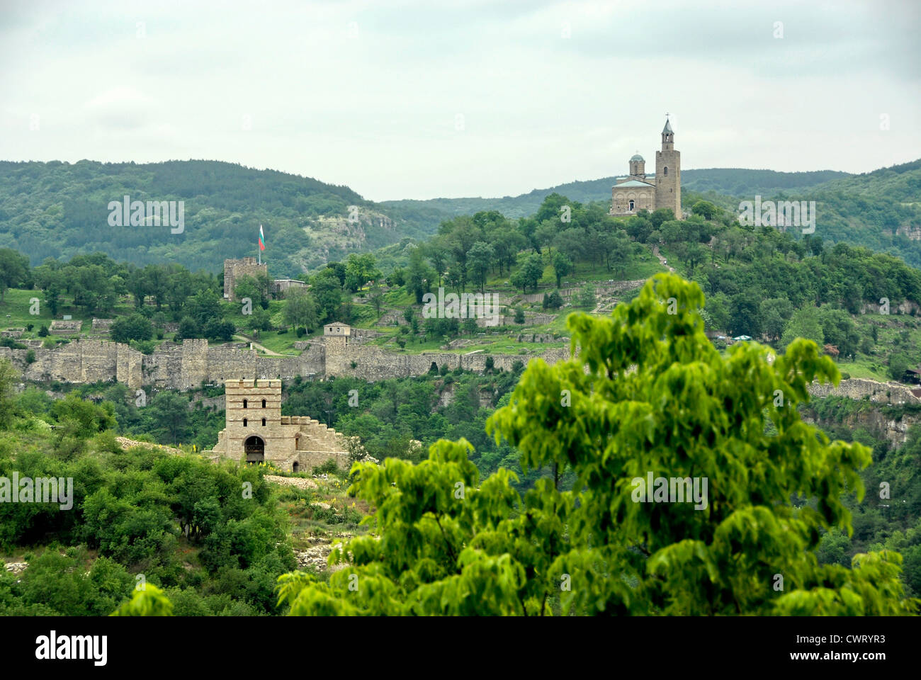 Ruins on the hill Tsarevets in the Old city of Veliko Tarnovo in Northern Bulgaria Stock Photo