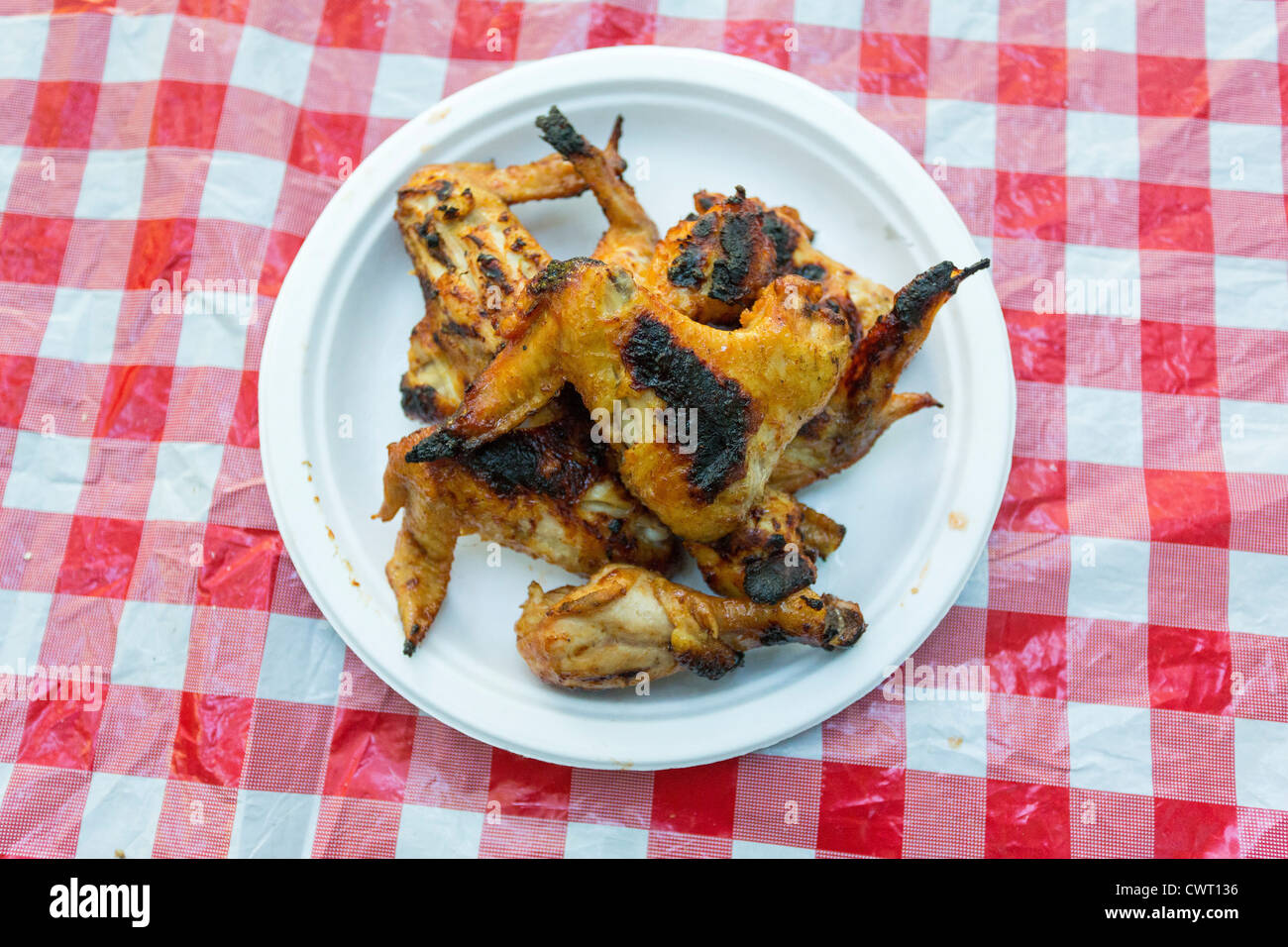 Grilled chicken wings at the camping Stock Photo Alamy