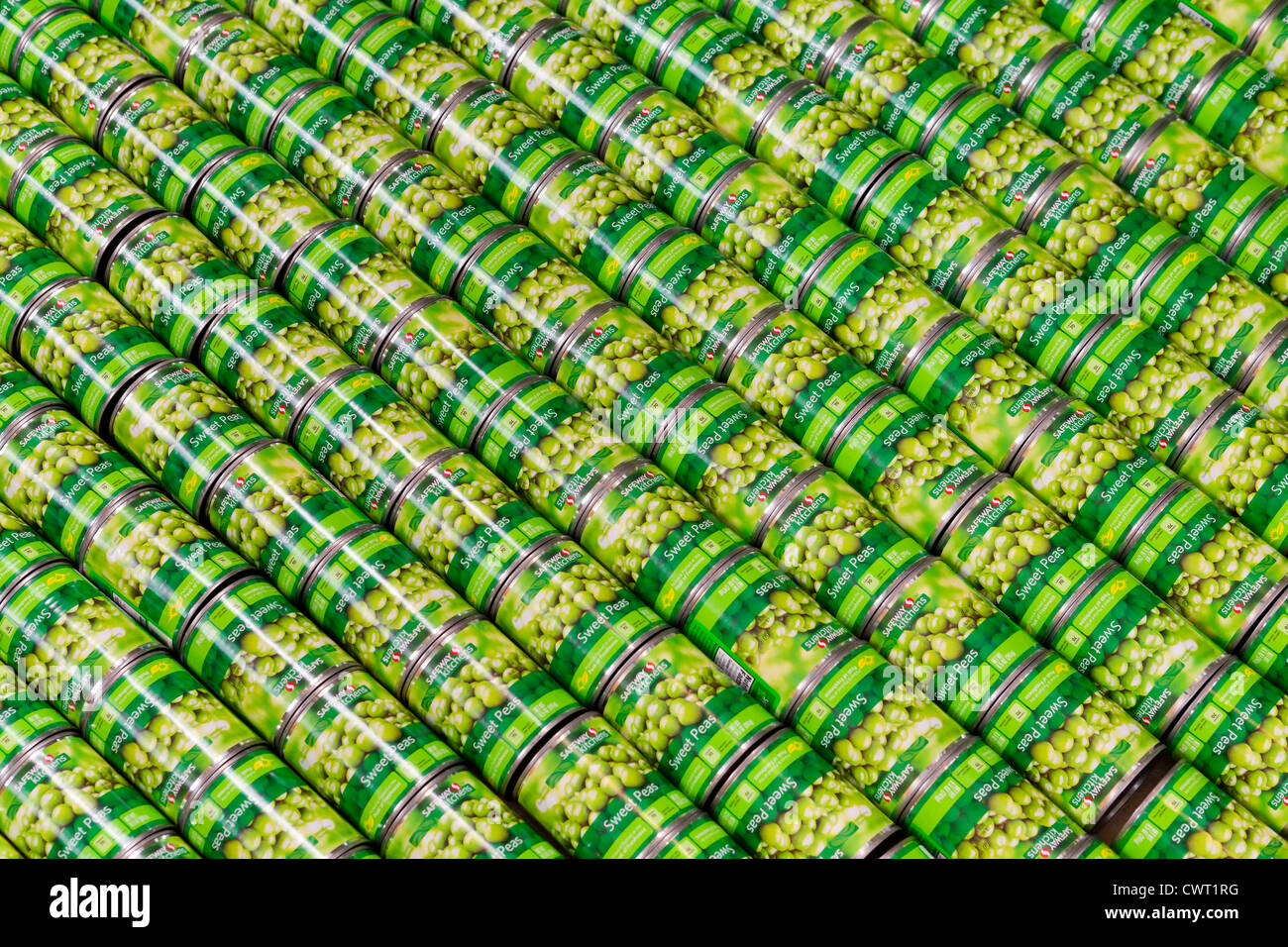 Stacked canned sweet peas Stock Photo