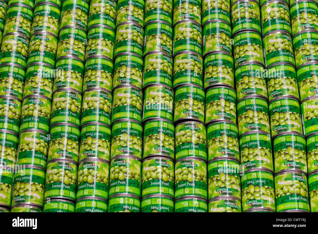 Stacked canned sweet peas Stock Photo