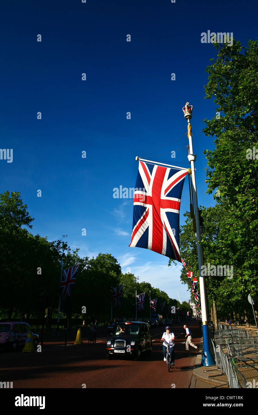 UK flags in the wind in London Stock Photo - Alamy