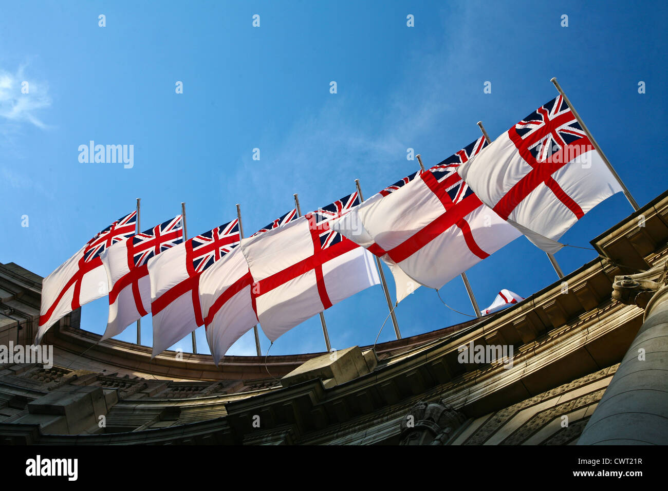 UK flags in the wind in London Stock Photo - Alamy