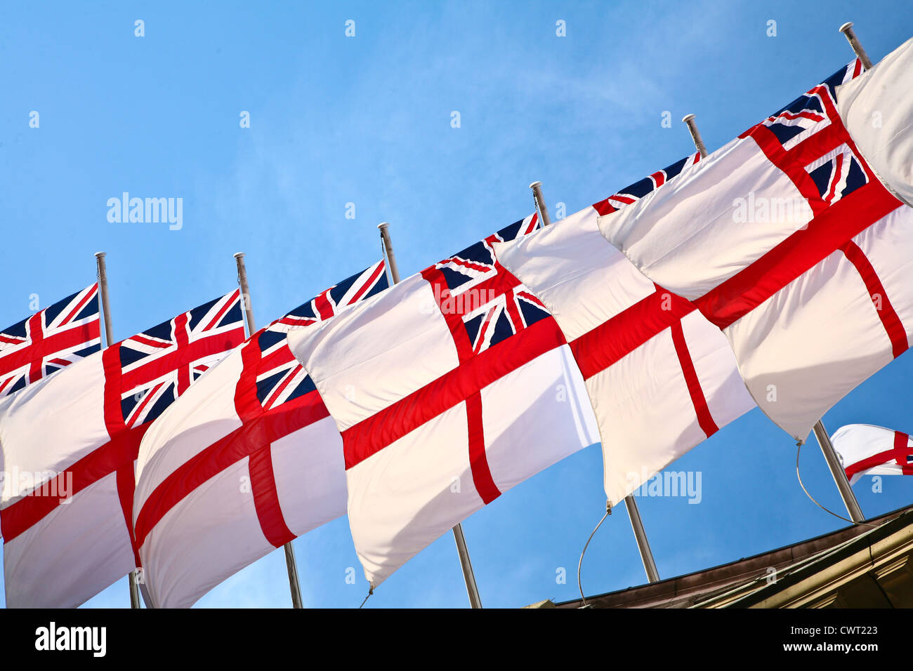UK flags in the wind in London Stock Photo - Alamy