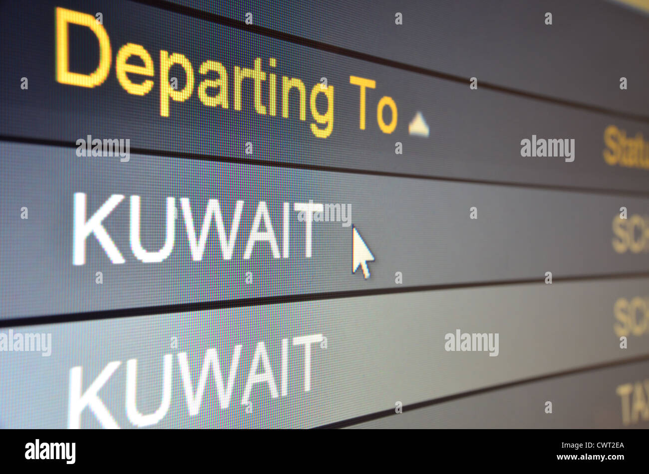 Computer screen closeup of Kuwait flight status Stock Photo - Alamy