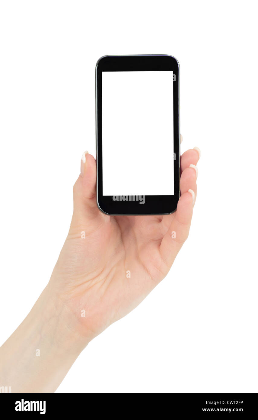 Hand holding mobile smart phone with blank screen Stock Photo - Alamy