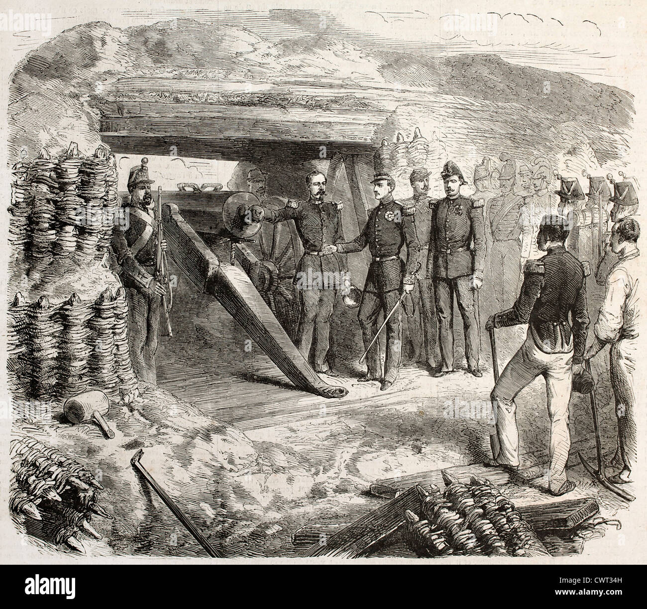 Francis II of the two Sicilies visiting a cannons battery Stock Photo