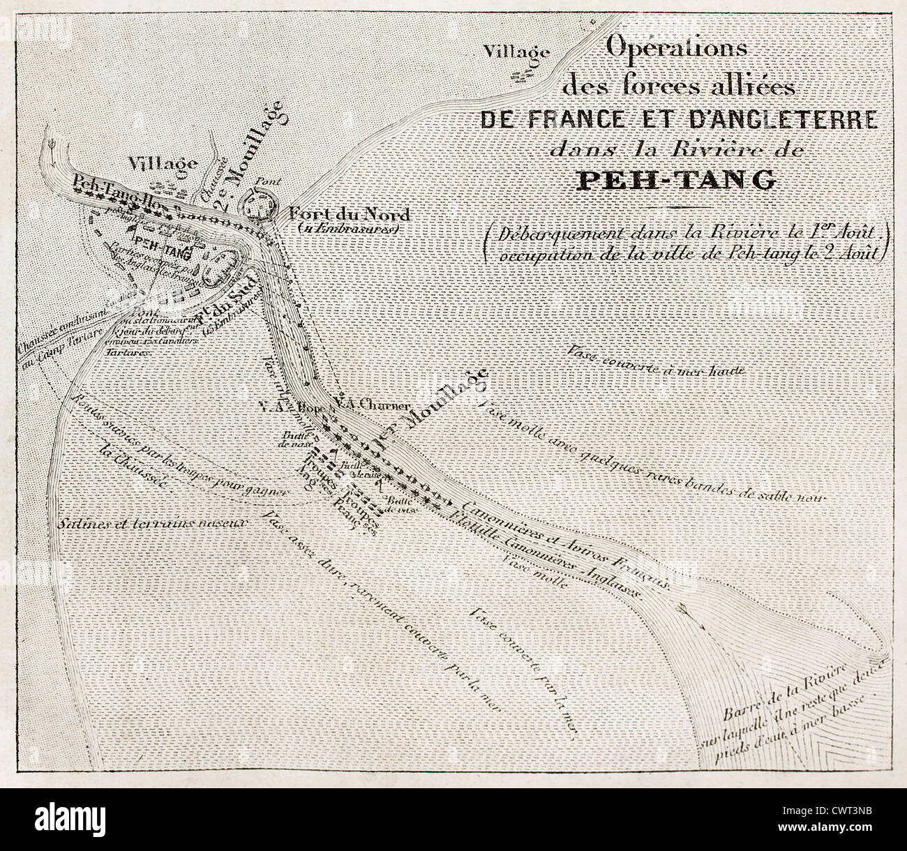 Old military map of French-British allied forces settlement in Beitang, China. Stock Photo