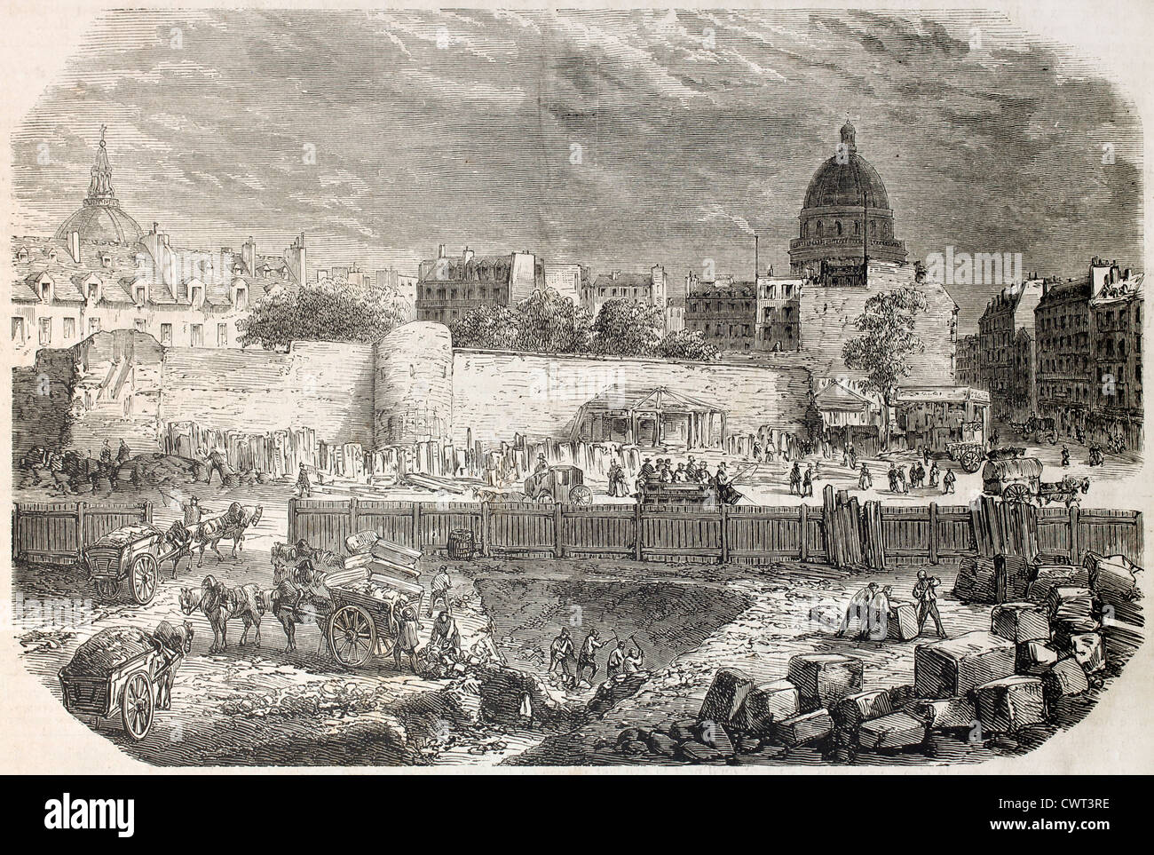 Old city walls finding during Saint Michel square demolition, Paris