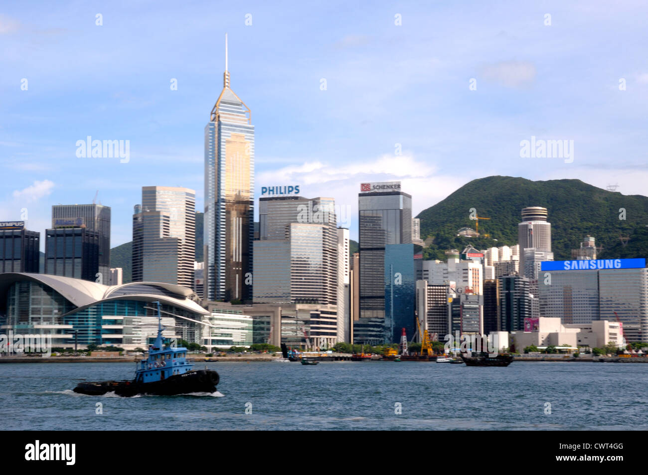 Tug boat on Victoria Harbour, Hong Kong. Stock Photo