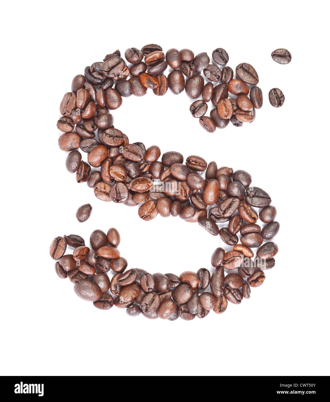 s, Alphabet from coffee beans on white background. Stock Photo