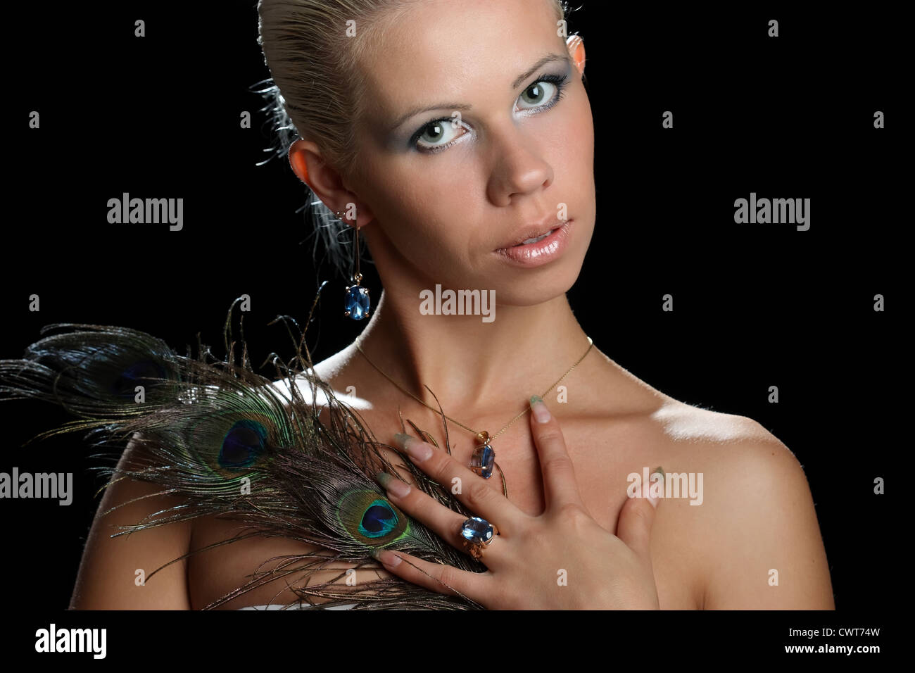 beautiful girl with blue eyes and decorations Stock Photo