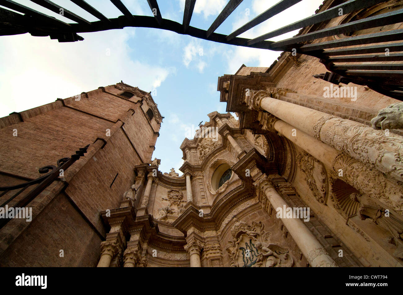 Detail of the baroque entrance of the Cathedral of Valencia and El Miguelete, Valencia, Spain Stock Photo