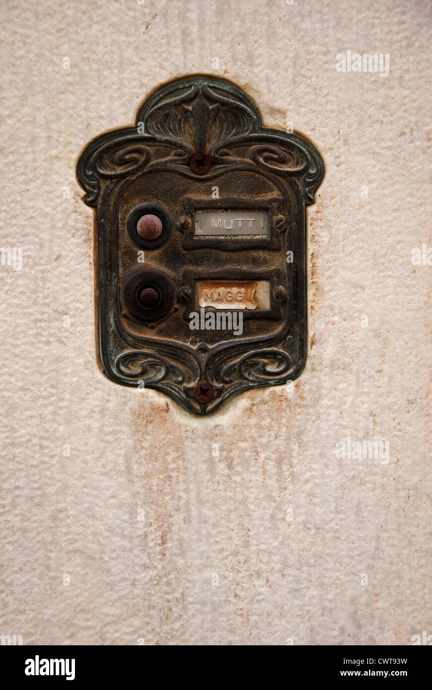 Door bell in Pietrasanta, Tuscany Stock Photo