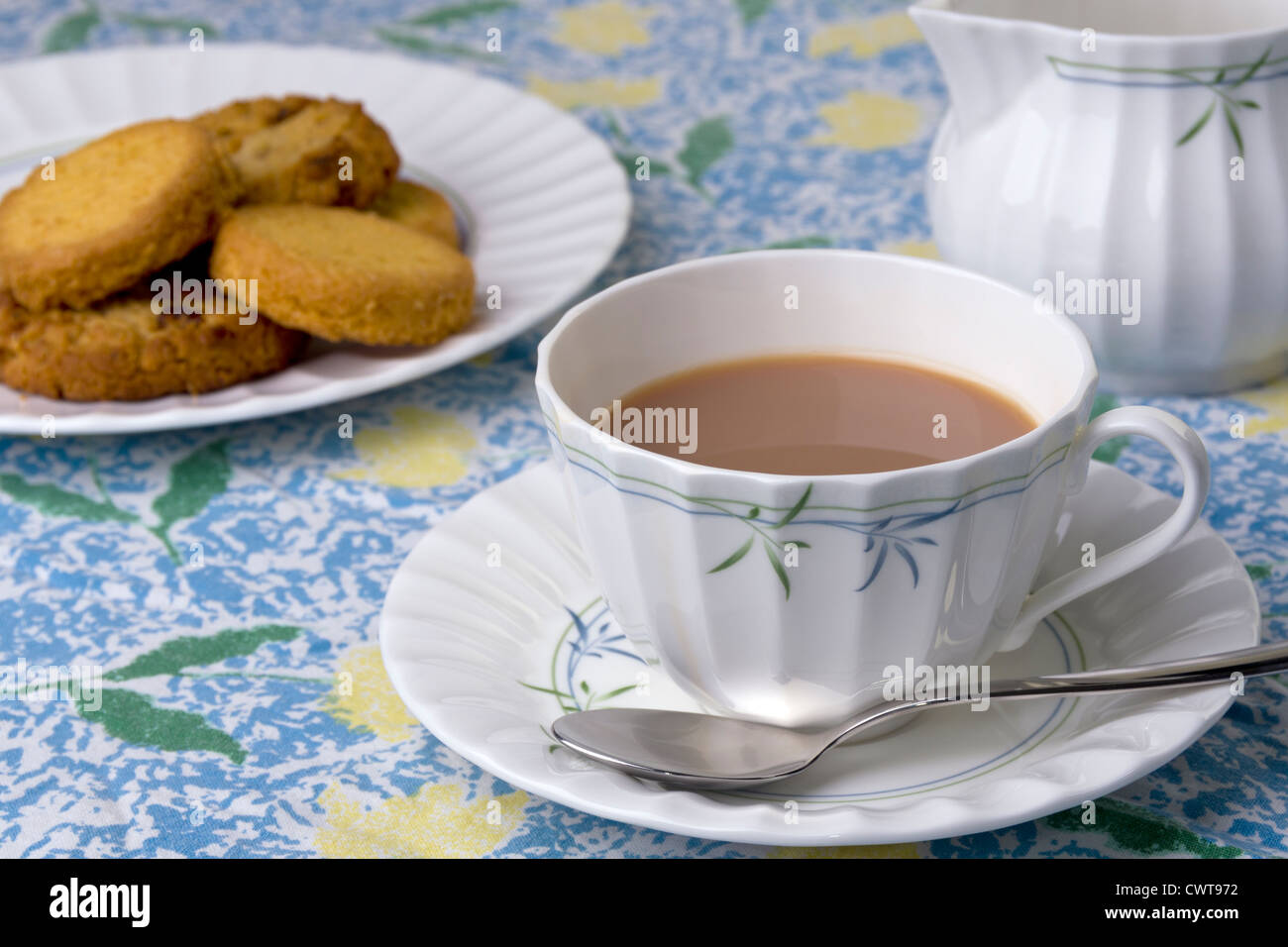 Afternoon cup of tea with biscuits. Stock Photo