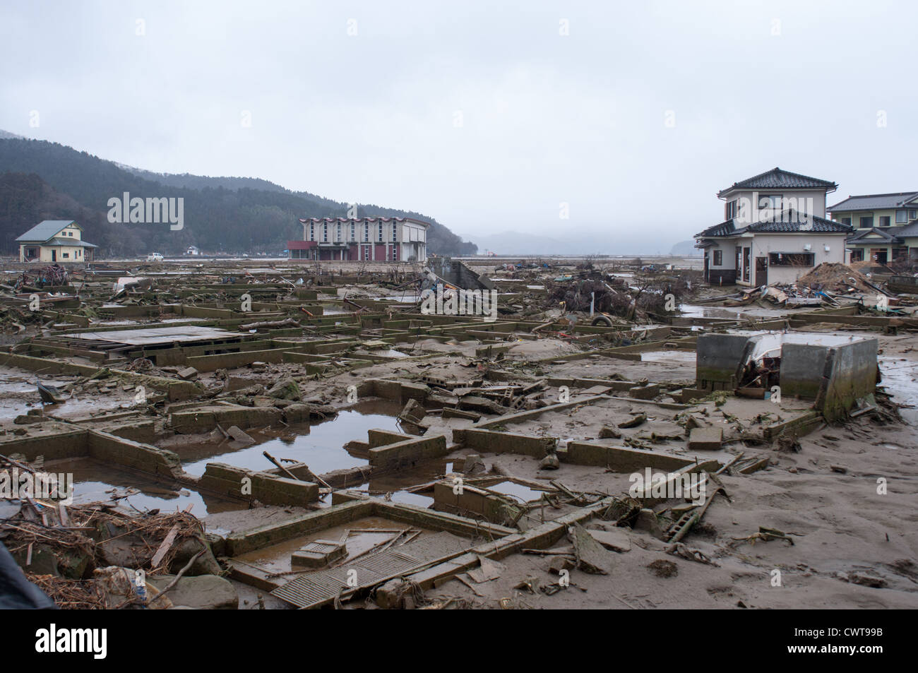 Ishinomaki, onosaki, one year after the devastating Tohoku earthquake and tsunamis wrecked large parts of Japan. Stock Photo