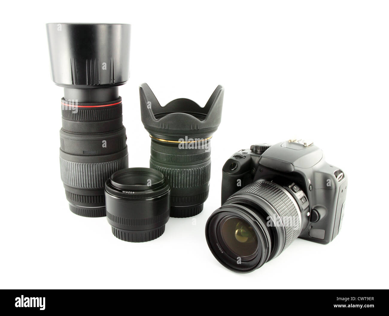 digital camera and lens isolated on white background Stock Photo Alamy