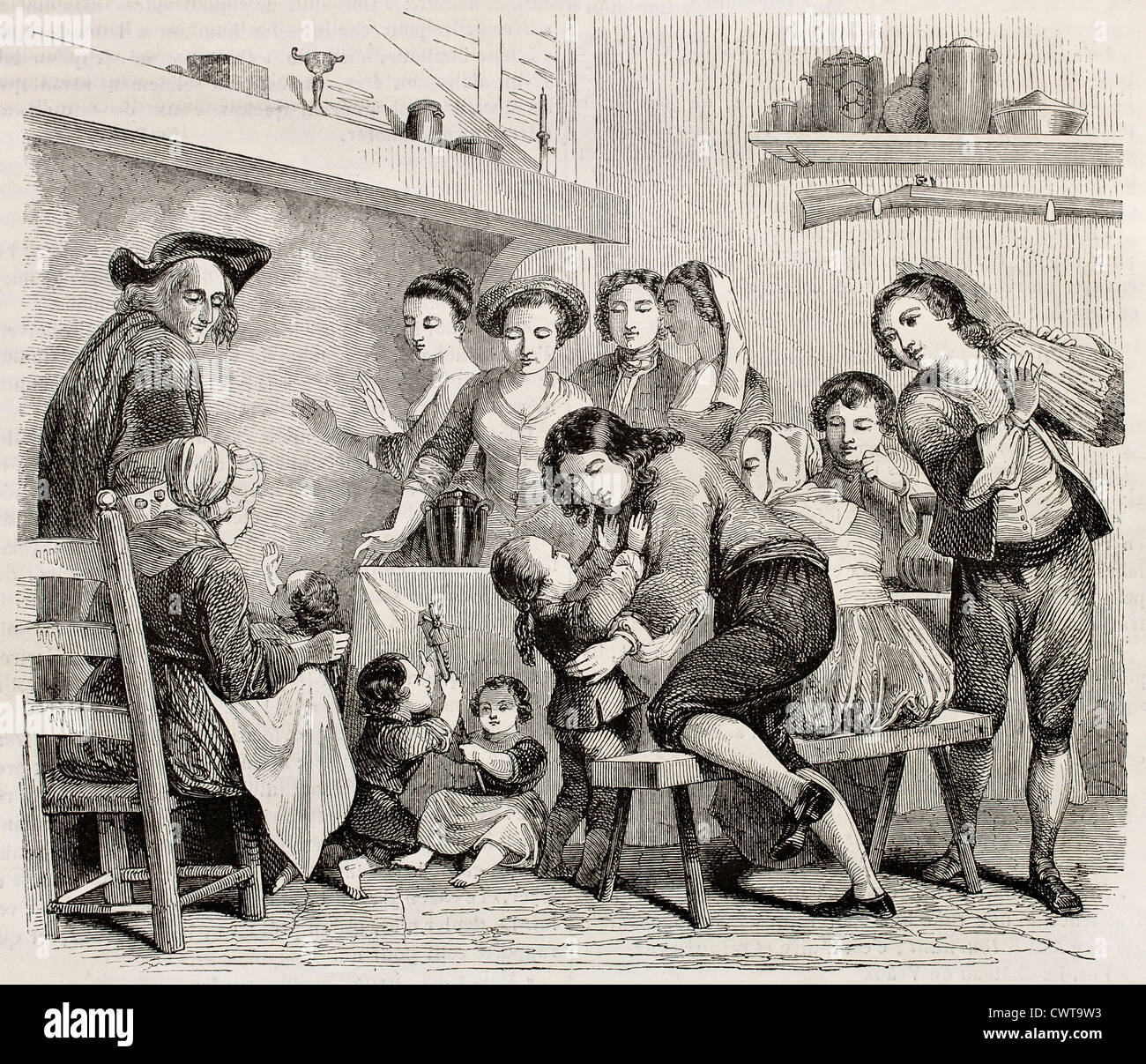 Happy family in home interior Stock Photo - Alamy