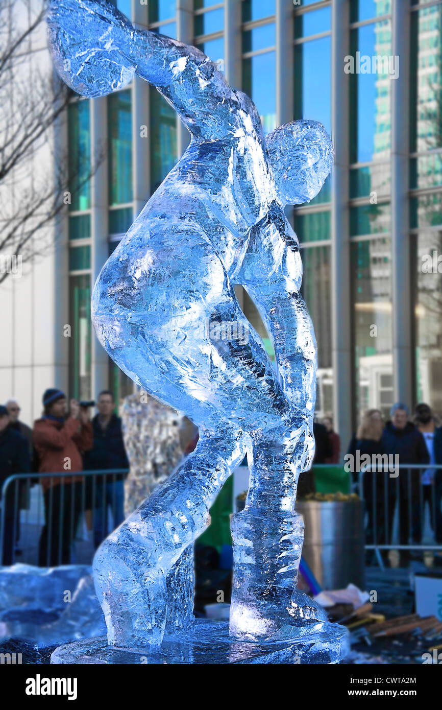 United Kingdom. England. London. An ice sculpture at the annual London Ice Sculpting Festival at Canary Wharf. Stock Photo