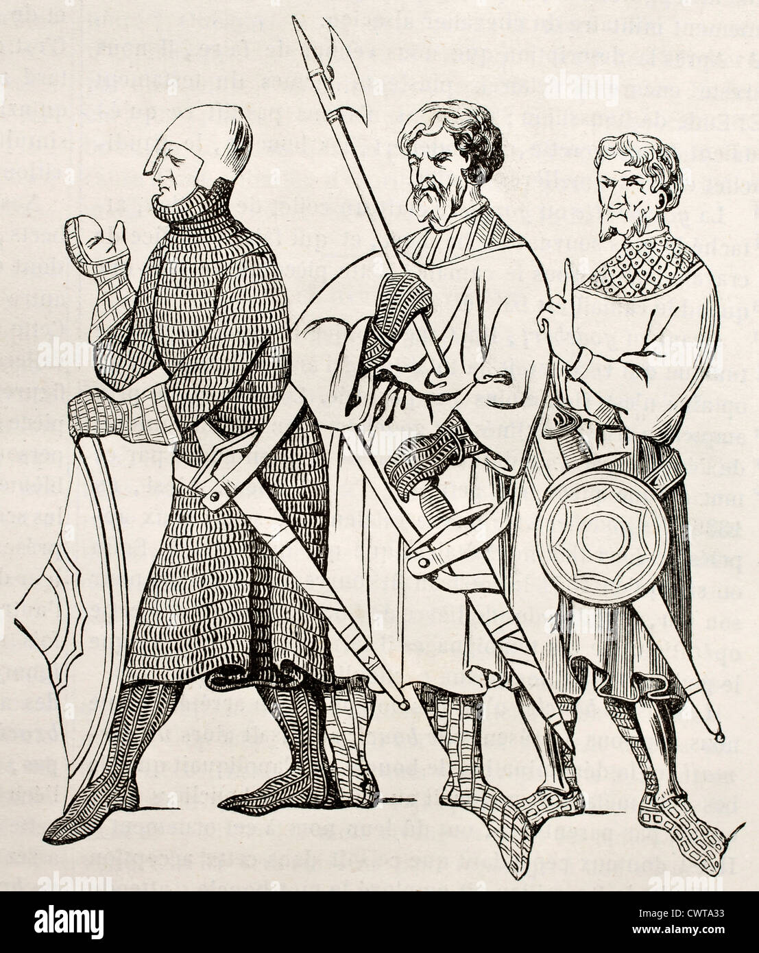 Three medieval soldiers Stock Photo