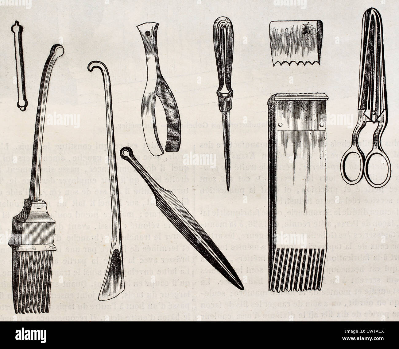 Upholstering tools old illustration Stock Photo