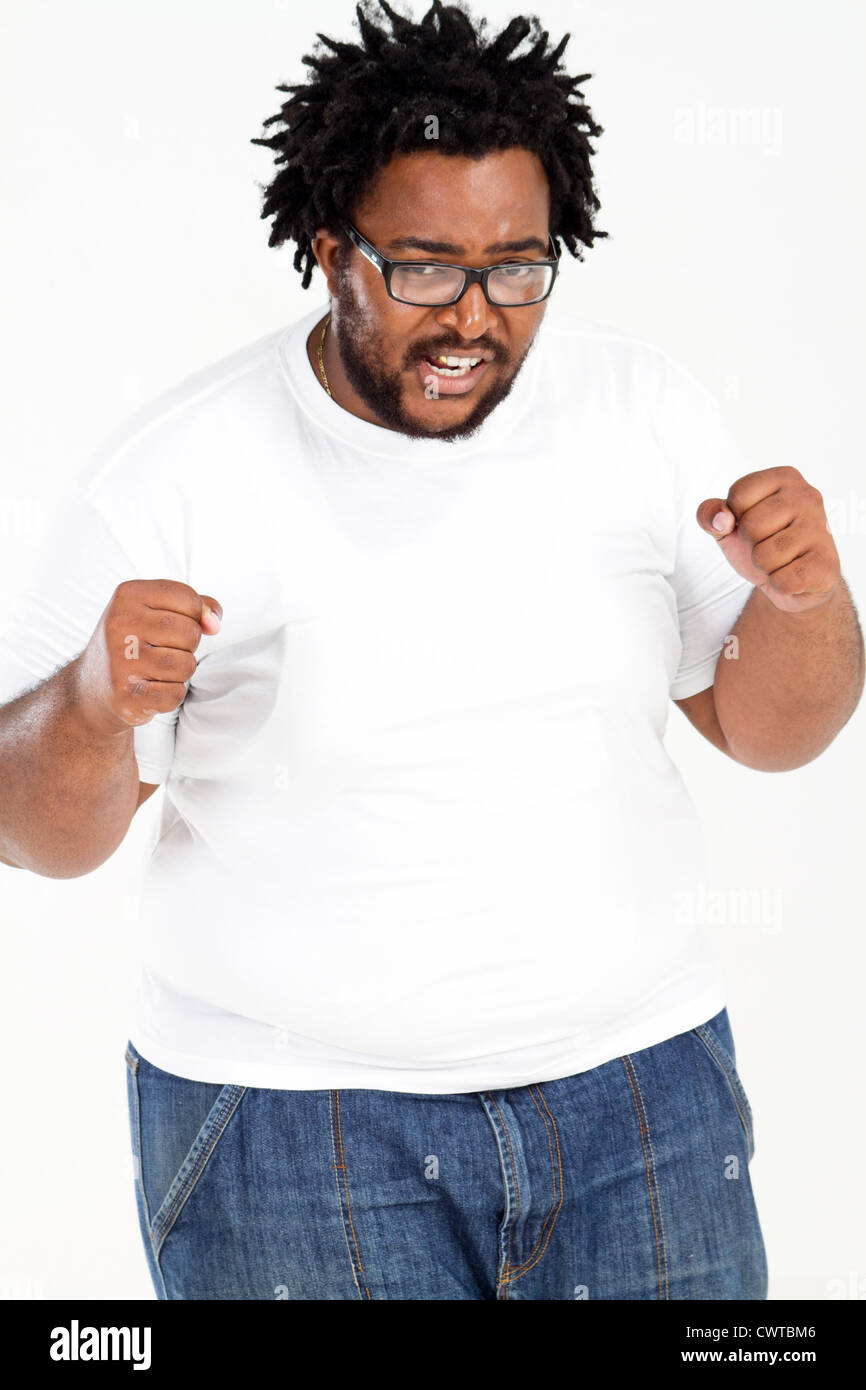 angry overweight african american man on white Stock Photo - Alamy